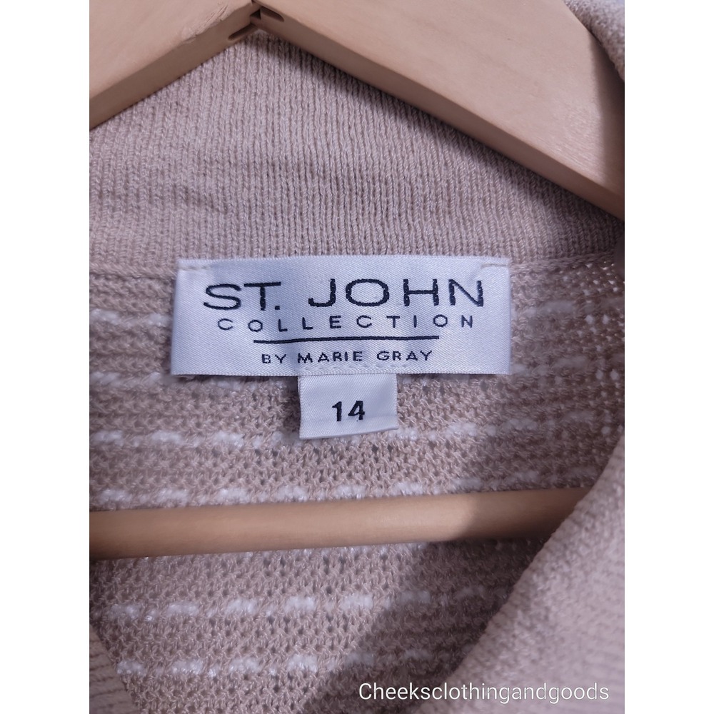 St John Collection Knit Zip Front Cardigan Beige Gold Button Size 14 - Picture 8 of 10